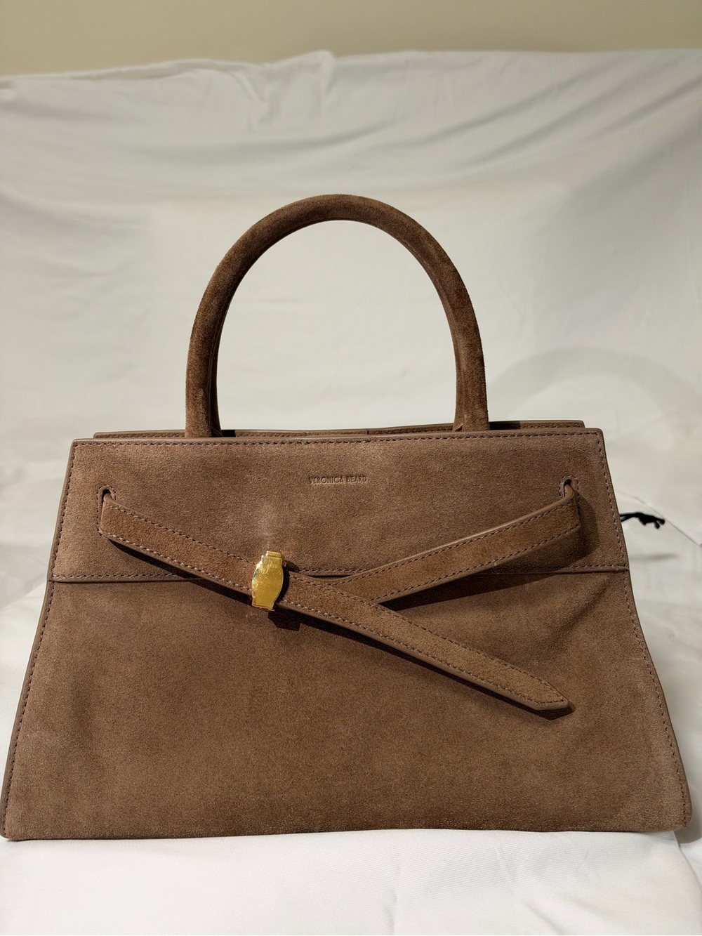 Veronica Beard Mocca Brown Suede Dash Top-Handle bag with Gold Accent